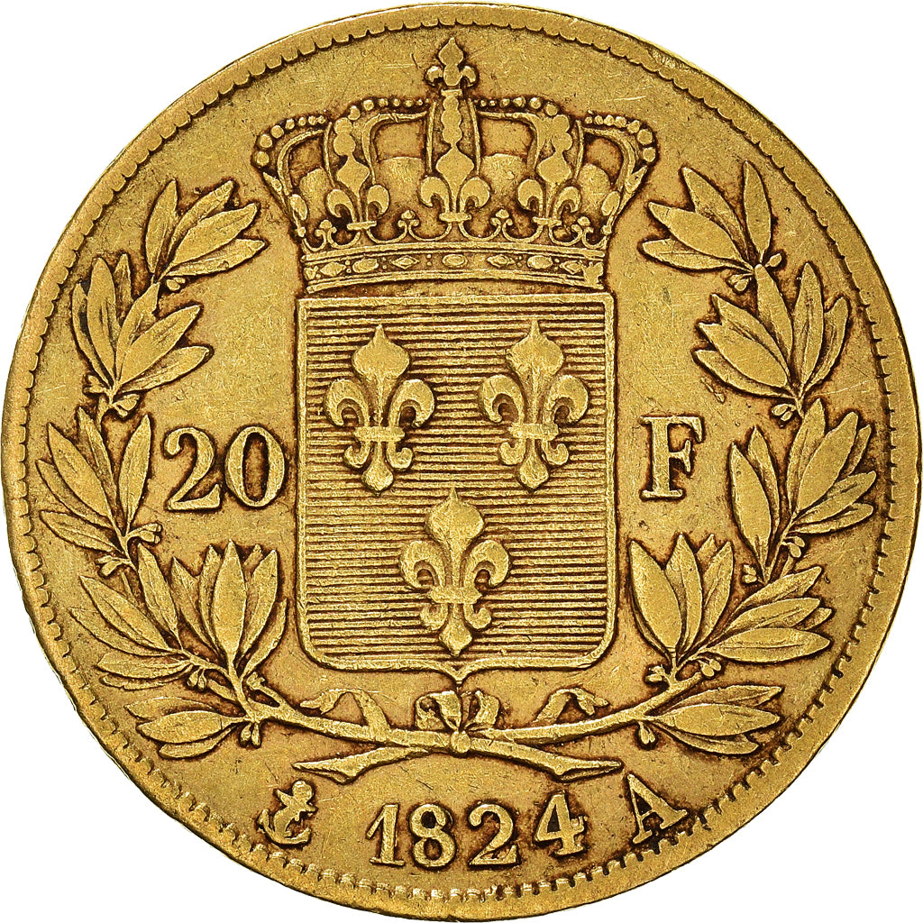 Monnaie, France, Louis XVIII, 20 Francs, 1824, Paris, TB+, Or, Gadoury:1028