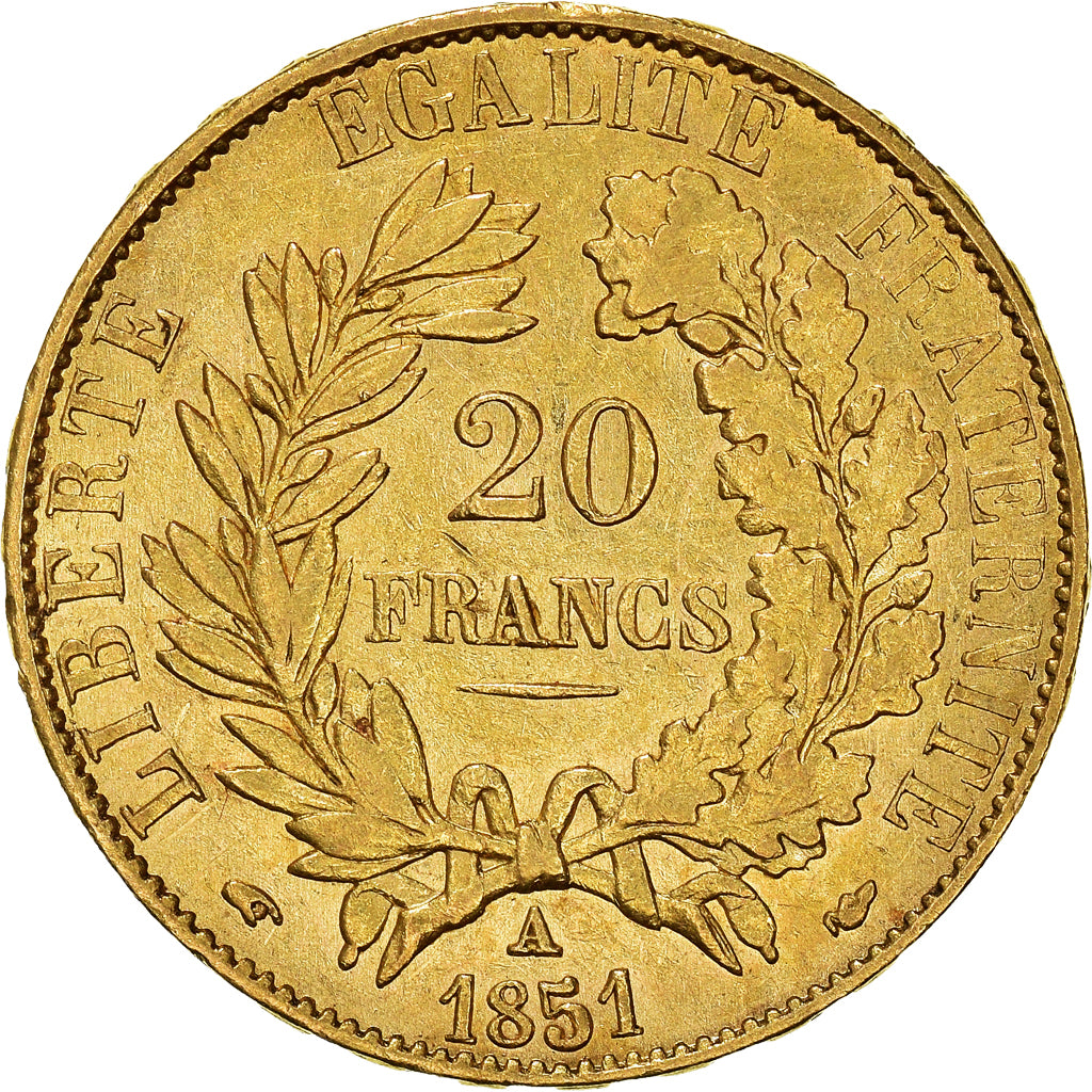 Moneda, Francia, Cérès, 20 Francs, 1851, Paris, MBC, Oro, KM:762