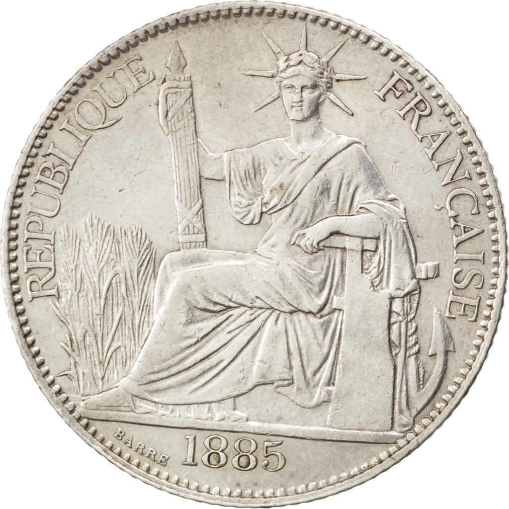 FRENCH INDO-CHINA, 20 Cents, 1885, Paris, KM #3, AU(50-53), Silver, Lecompte...