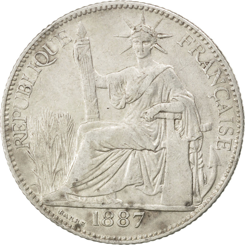 FRENCH INDO-CHINA, 20 Cents, 1887, Paris, KM #3, EF(40-45), Silver, Lecompte...