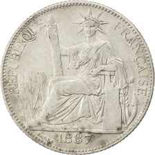 FRENCH INDO-CHINA, 20 Cents, 1887, Paris, KM #3, EF(40-45), Silver, Lecompte...