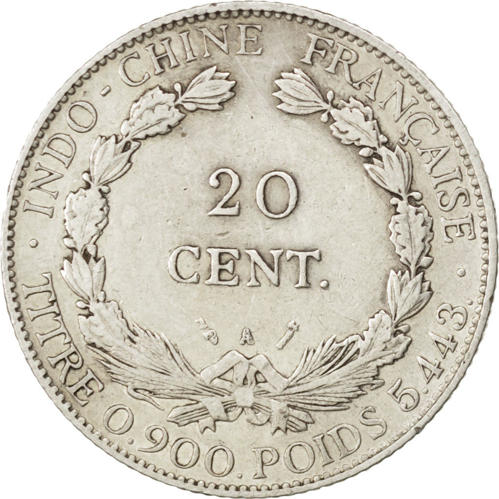 FRENCH INDO-CHINA, 20 Cents, 1887, Paris, KM #3, EF(40-45), Silver, Lecompte...