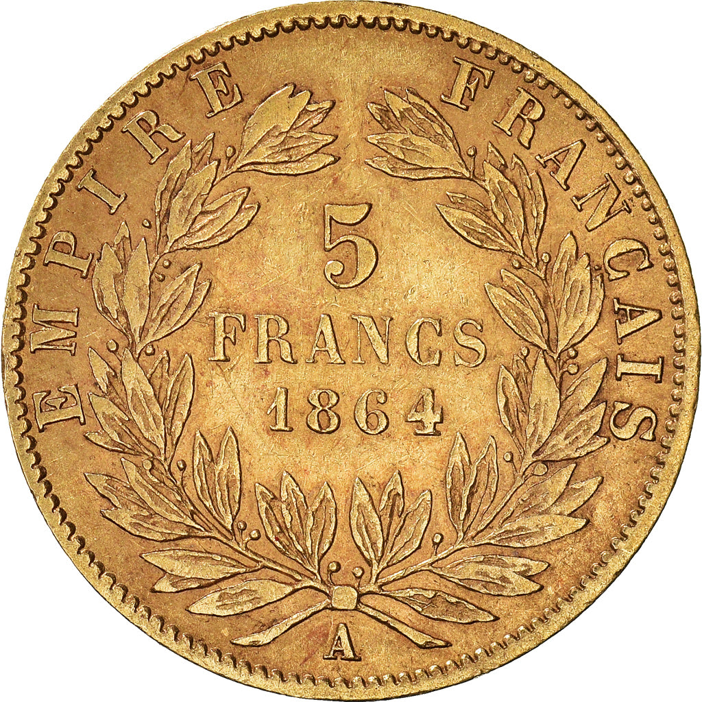 Coin, France, Napoleon III, 5 Francs, 1864, Paris, EF(40-45), Gold, KM:803.1