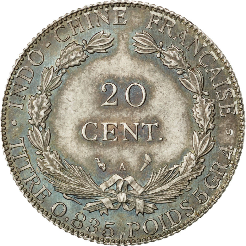 FRENCH INDO-CHINA, 20 Cents, 1902, Paris, KM #10, MS(60-62), Silver, Lecompte...