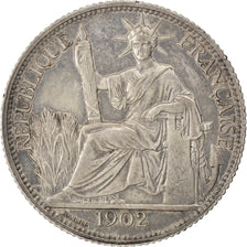 FRENCH INDO-CHINA, 20 Cents, 1902, Paris, KM #10, AU(50-53), Silver, Lecompte...