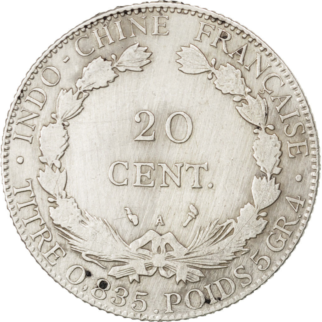 Coin, French Indochina, 20 Cents, 1909, Paris, EF(40-45), Silver, KM:10