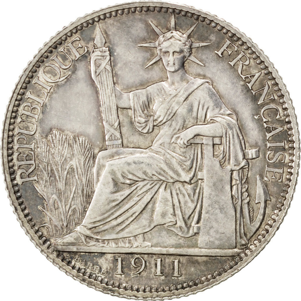 FRENCH INDO-CHINA, 20 Cents, 1911, Paris, KM #10, AU(50-53), Silver, Lecompte...