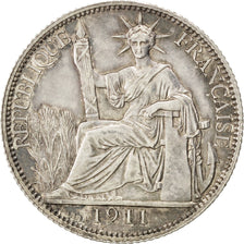 FRENCH INDO-CHINA, 20 Cents, 1911, Paris, KM #10, AU(50-53), Silver, Lecompte...
