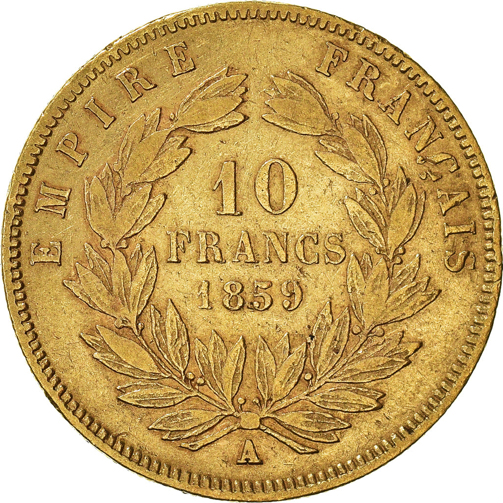 Munten, Frankrijk, Napoleon III, 10 Francs, 1859, Paris, FR, Goud, KM:784.3