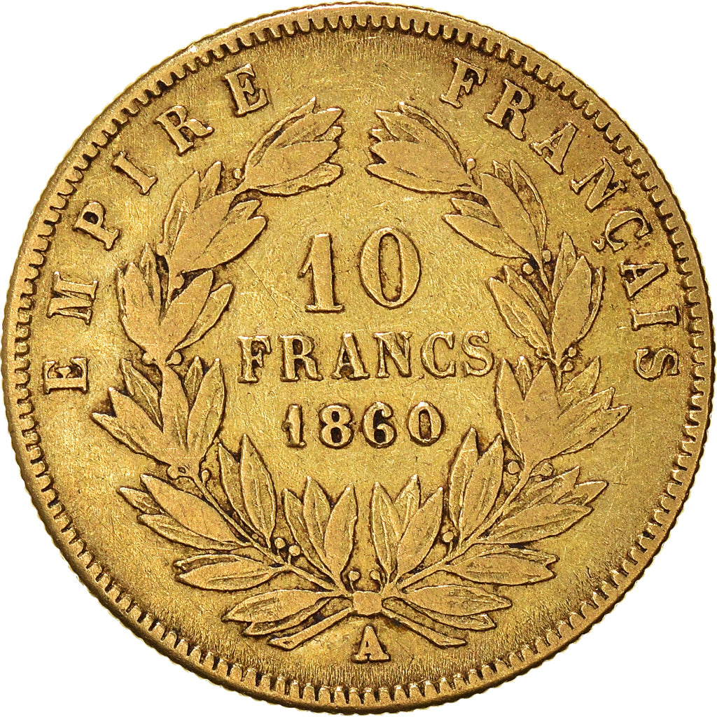 Moneta, Francia, Napoleon III, Napoléon III, 10 Francs, 1860, Paris, MB, Oro
