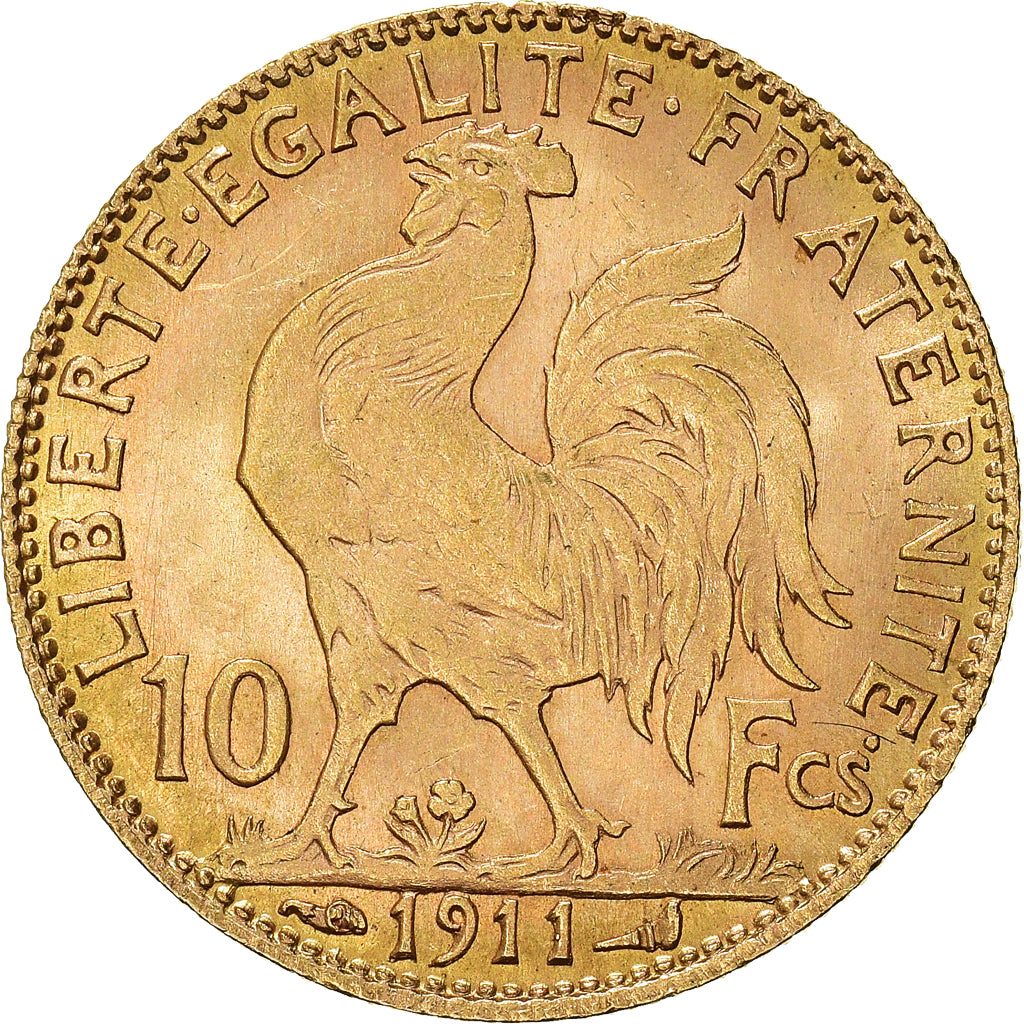 Moneta, Francja, Marianne, 10 Francs, 1911, Paris, AU(50-53), Złoto, KM:846