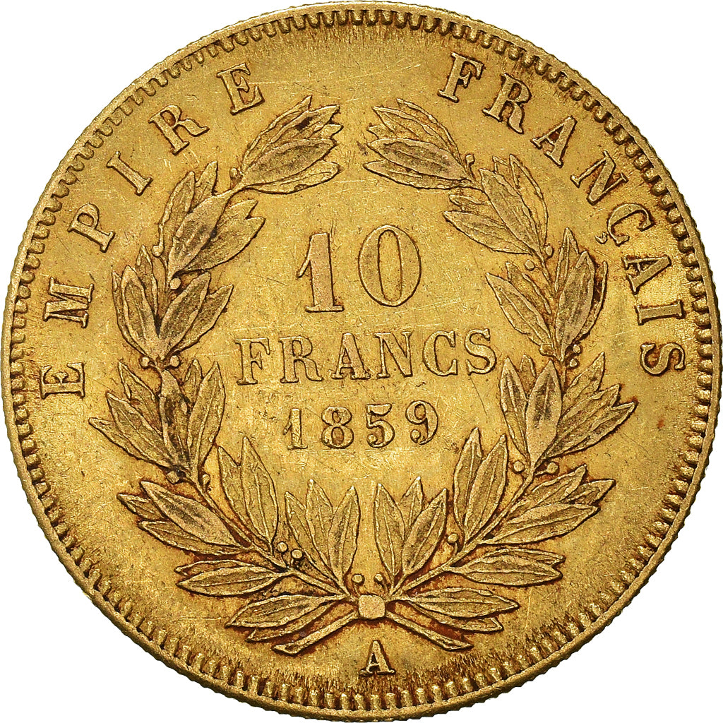 Moeda, França, Napoleon III, 10 Francs, 1859, Paris, EF(40-45), Dourado