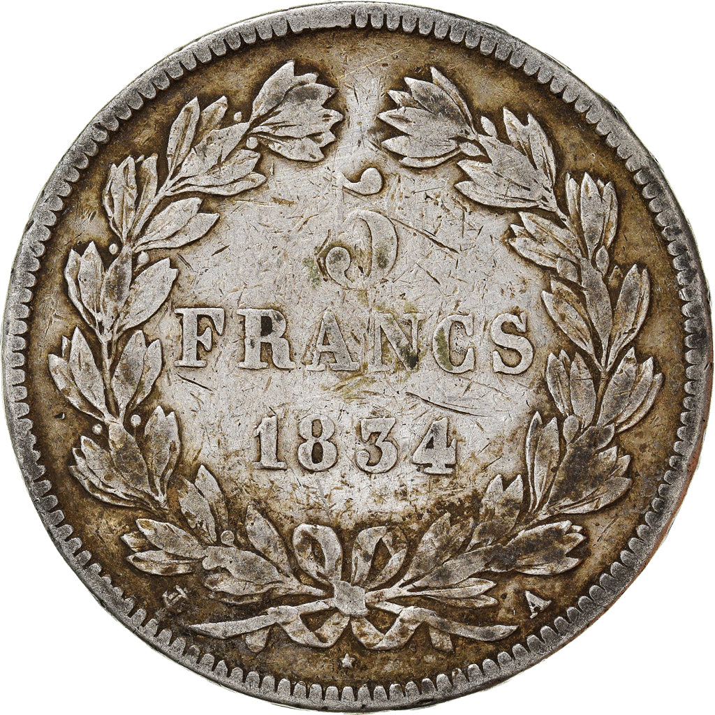 Moneta, Francia, Louis-Philippe, 5 Francs, 1834, Paris, MB, Argento, KM:749.1