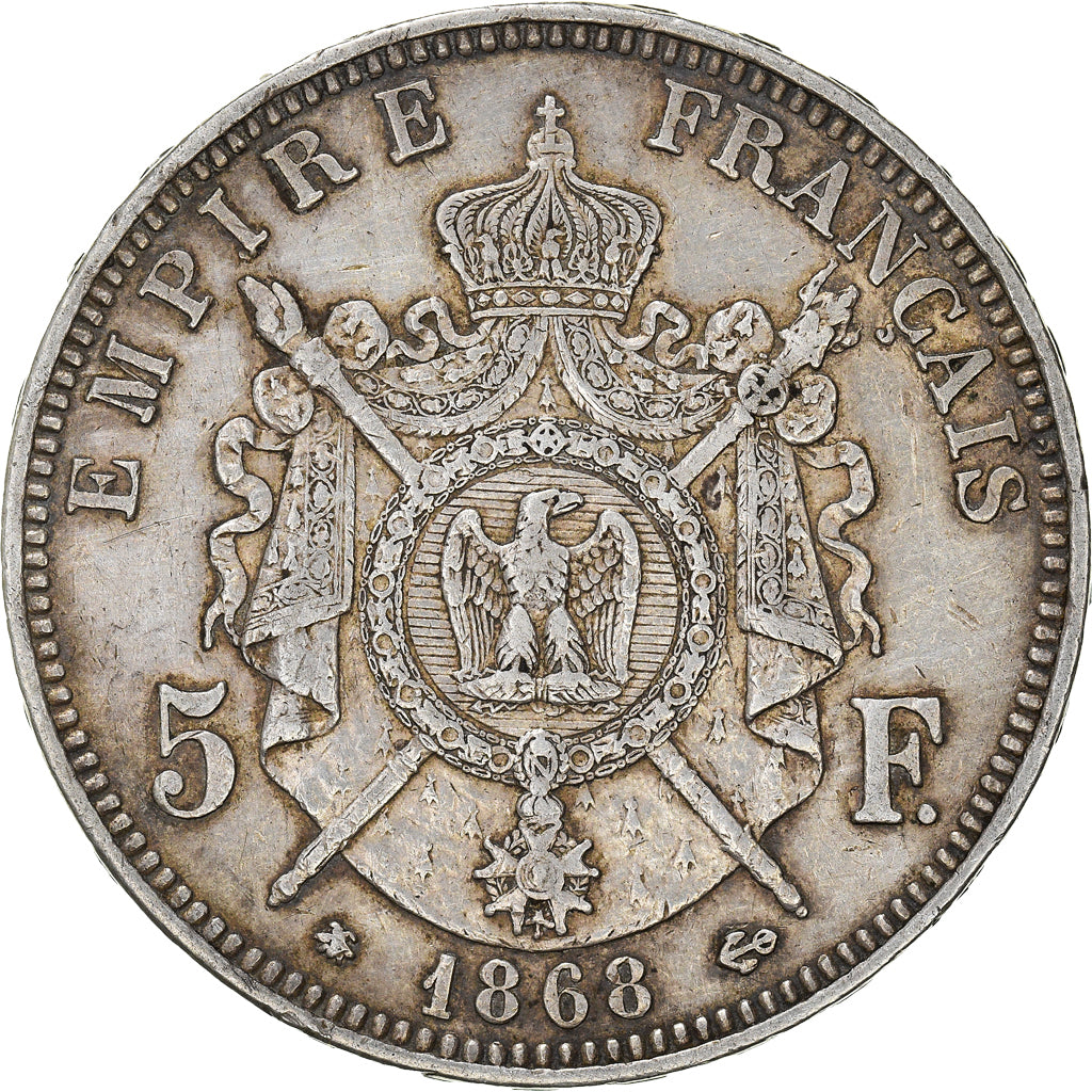 Coin, France, Napoleon III, 5 Francs, 1868, Paris, EF(40-45), Silver, KM:799.1