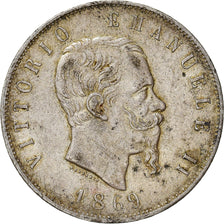 Coin, Italy, Vittorio Emanuele II, 5 Lire, 1869, Milan, AU(50-53), Silver