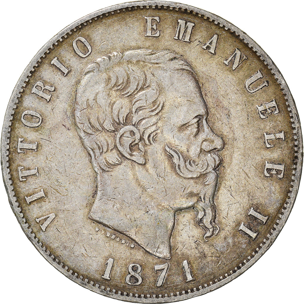 Coin, Italy, Vittorio Emanuele II, 5 Lire, 1871, Milan, VF(30-35), Silver