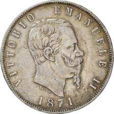 Coin, Italy, Vittorio Emanuele II, 5 Lire, 1871, Milan, VF(30-35), Silver