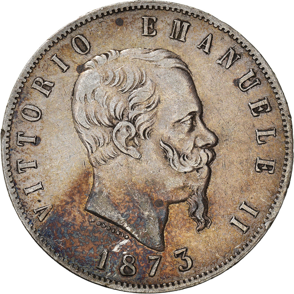 Coin, Italy, Vittorio Emanuele II, 5 Lire, 1873, Milan, VF(30-35), Silver