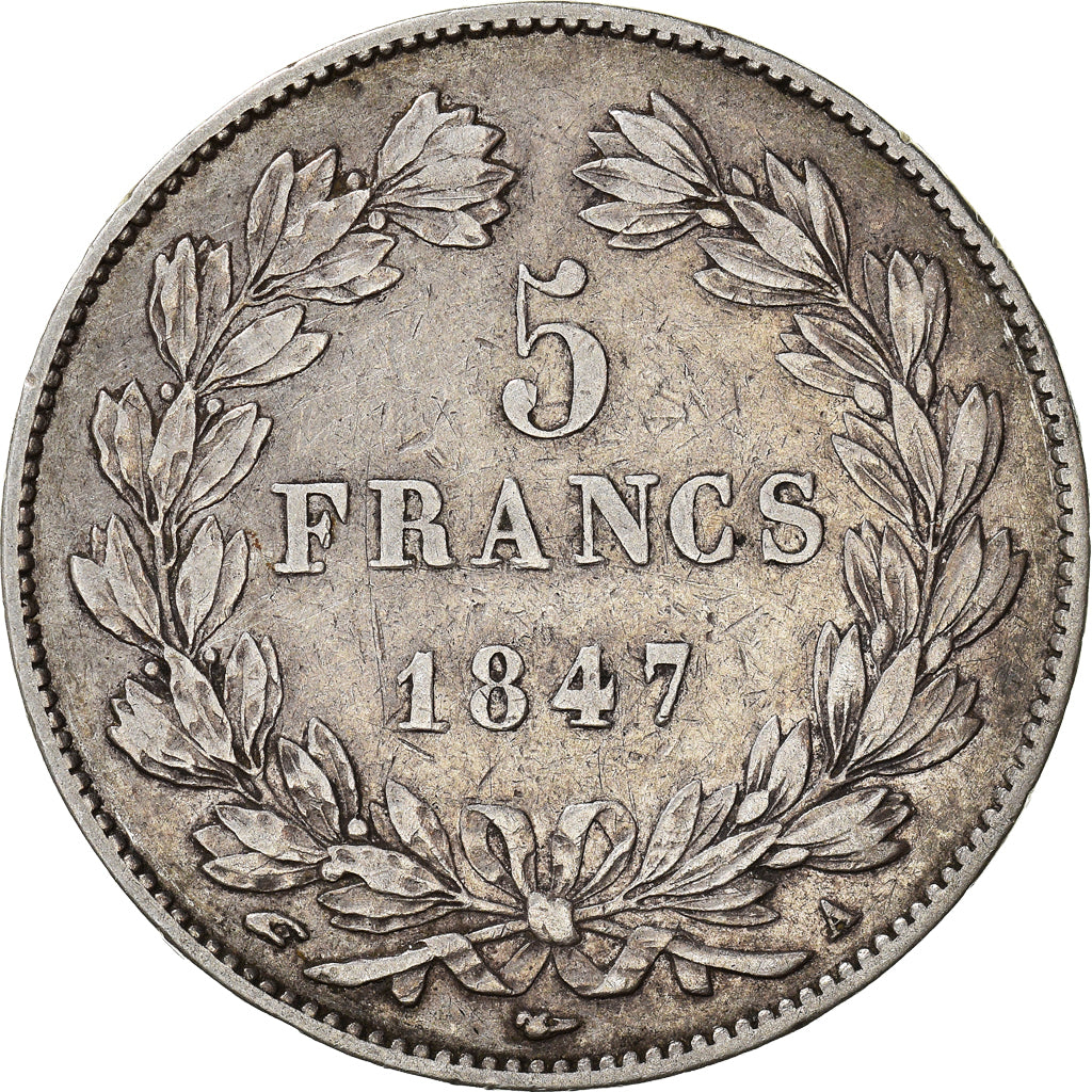 Moneta, Francia, Louis-Philippe, 5 Francs, 1847, Paris, MB+, Argento, KM:749.1