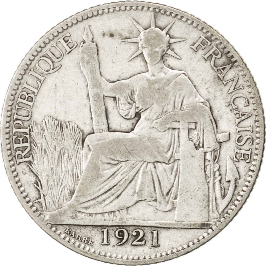 FRENCH INDO-CHINA, 20 Cents, 1921, Paris, KM #17.1, VF(20-25), Silver, 25.9,...