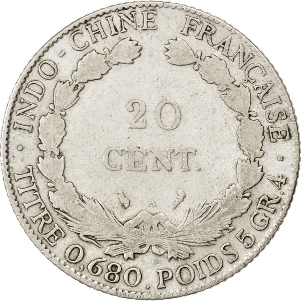 FRENCH INDO-CHINA, 20 Cents, 1921, Paris, KM #17.1, VF(20-25), Silver, 25.9,...