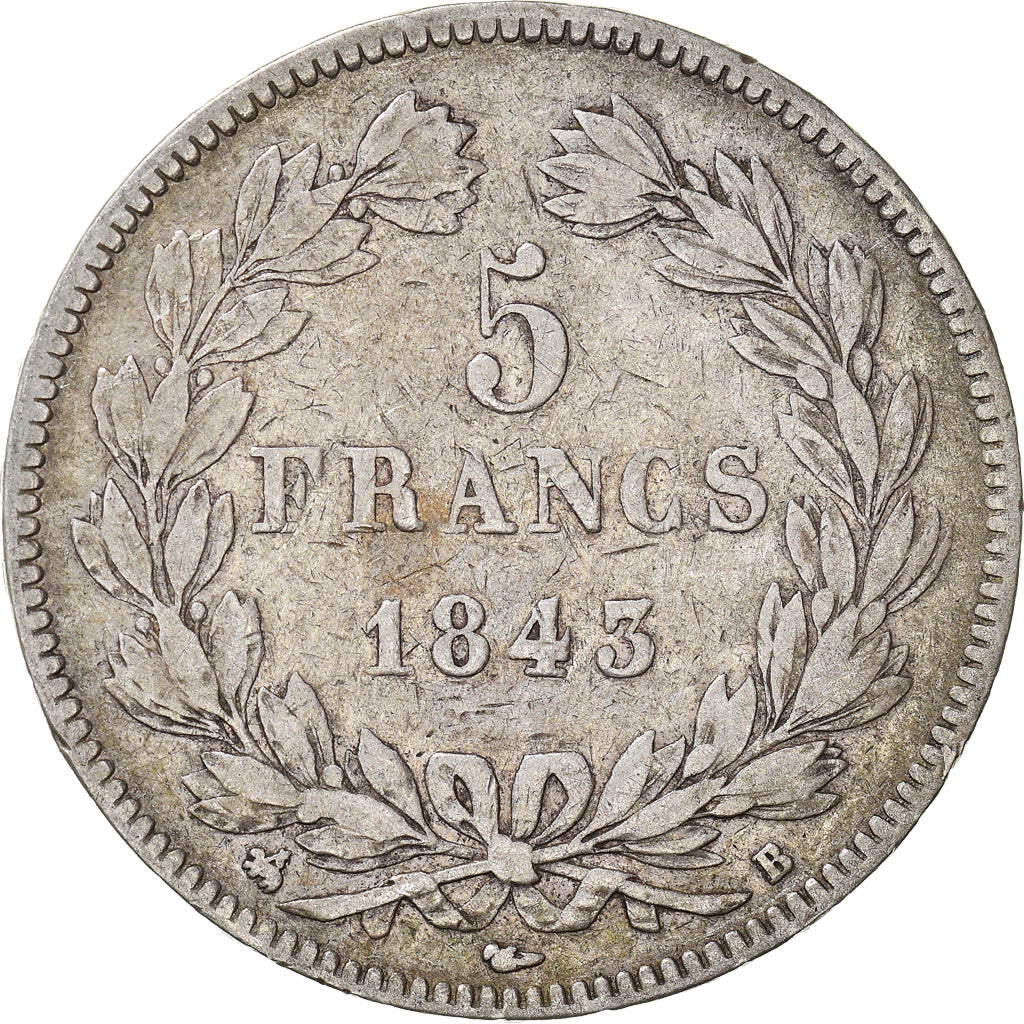 Coin, France, Louis-Philippe, 5 Francs, 1843, Rouen, VF(30-35), Silver