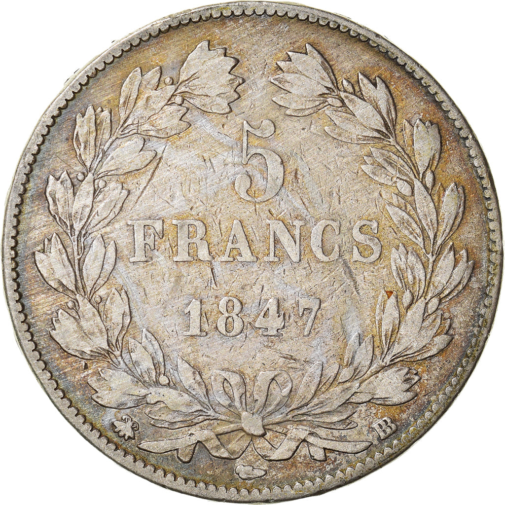 Coin, France, Louis-Philippe, 5 Francs, 1847, Strasbourg, VF(20-25), Silver