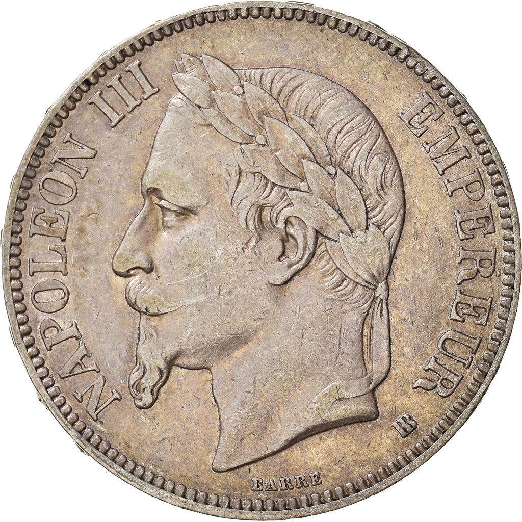 Moneda, Francia, Napoleon III, 5 Francs, 1868, Strasbourg, MBC+, Plata