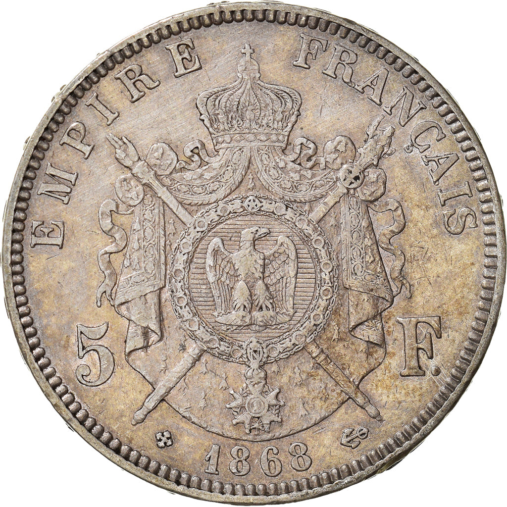 Moneda, Francia, Napoleon III, 5 Francs, 1868, Strasbourg, MBC+, Plata