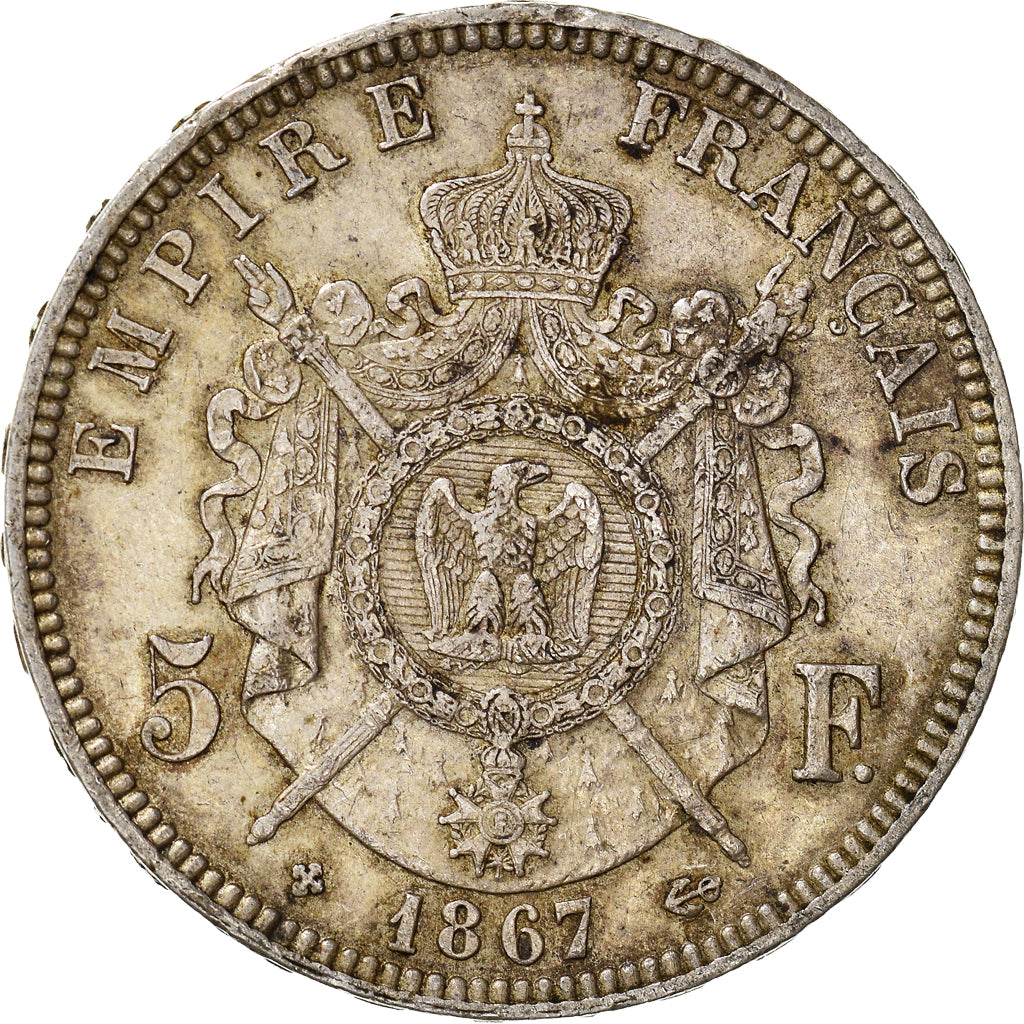Coin, France, Napoléon III, 5 Francs, 1867, Strasbourg, EF(40-45), Silver