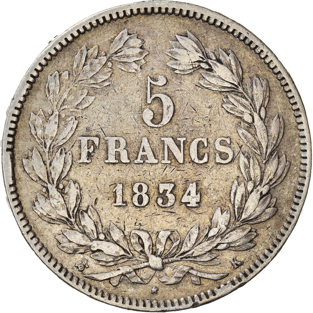 Monnaie, France, Louis-Philippe, 5 Francs, 1834, Bordeaux, TB, Argent