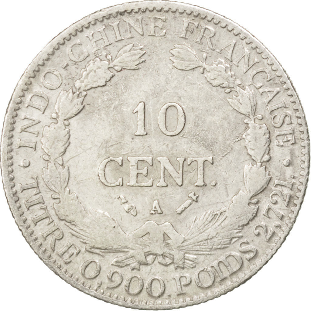 FRENCH INDO-CHINA, 10 Cents, 1885, Paris, KM #2, EF(40-45), Silver, Lecompte...
