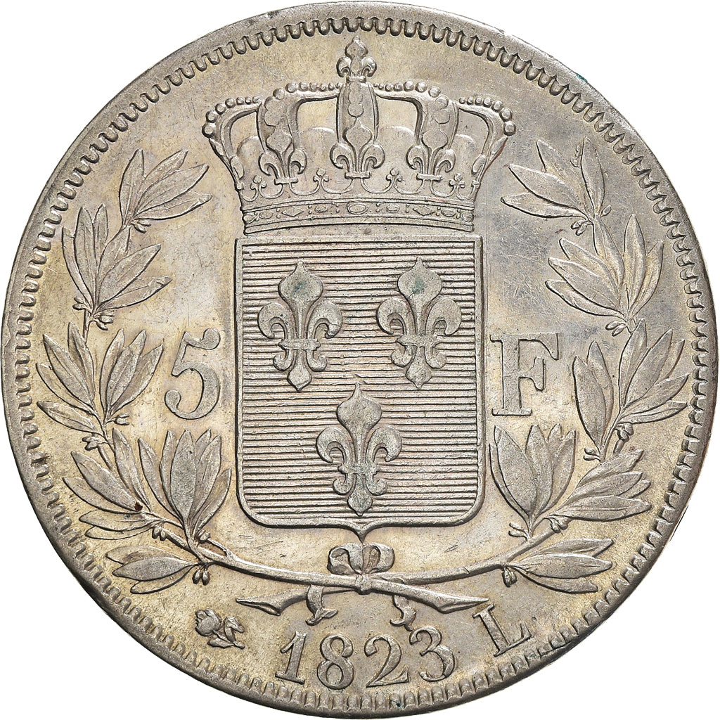 Coin, France, Louis XVIII, 5 Francs, 1823, Bayonne, EF(40-45), Silver, KM:711.8