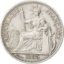FRENCH INDO-CHINA, 10 Cents, 1885, Paris, KM #2, AU(50-53), Silver, Lecompte...