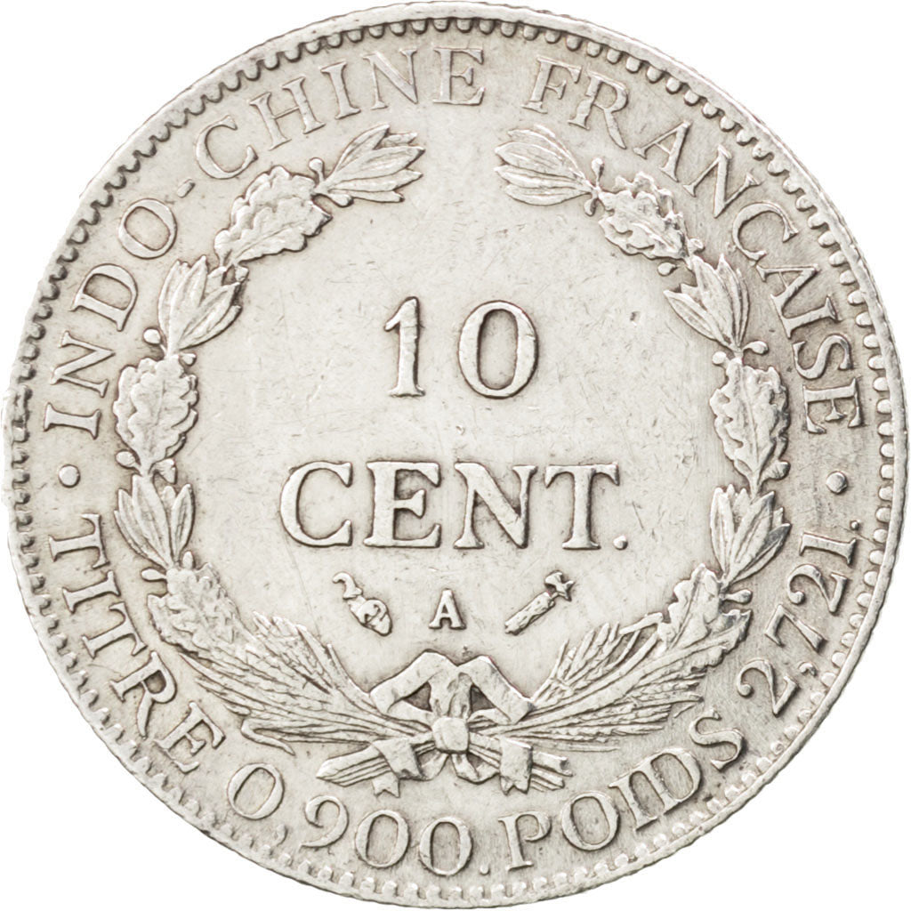 FRENCH INDO-CHINA, 10 Cents, 1885, Paris, KM #2, AU(50-53), Silver, Lecompte...