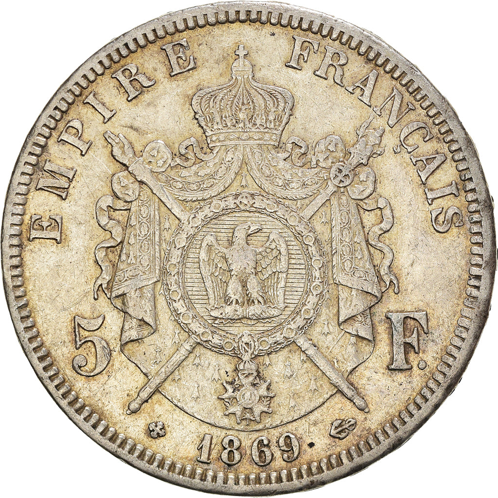 Moneta, Francia, Napoleon III, 5 Francs, 1869, Strasbourg, BB, Argento