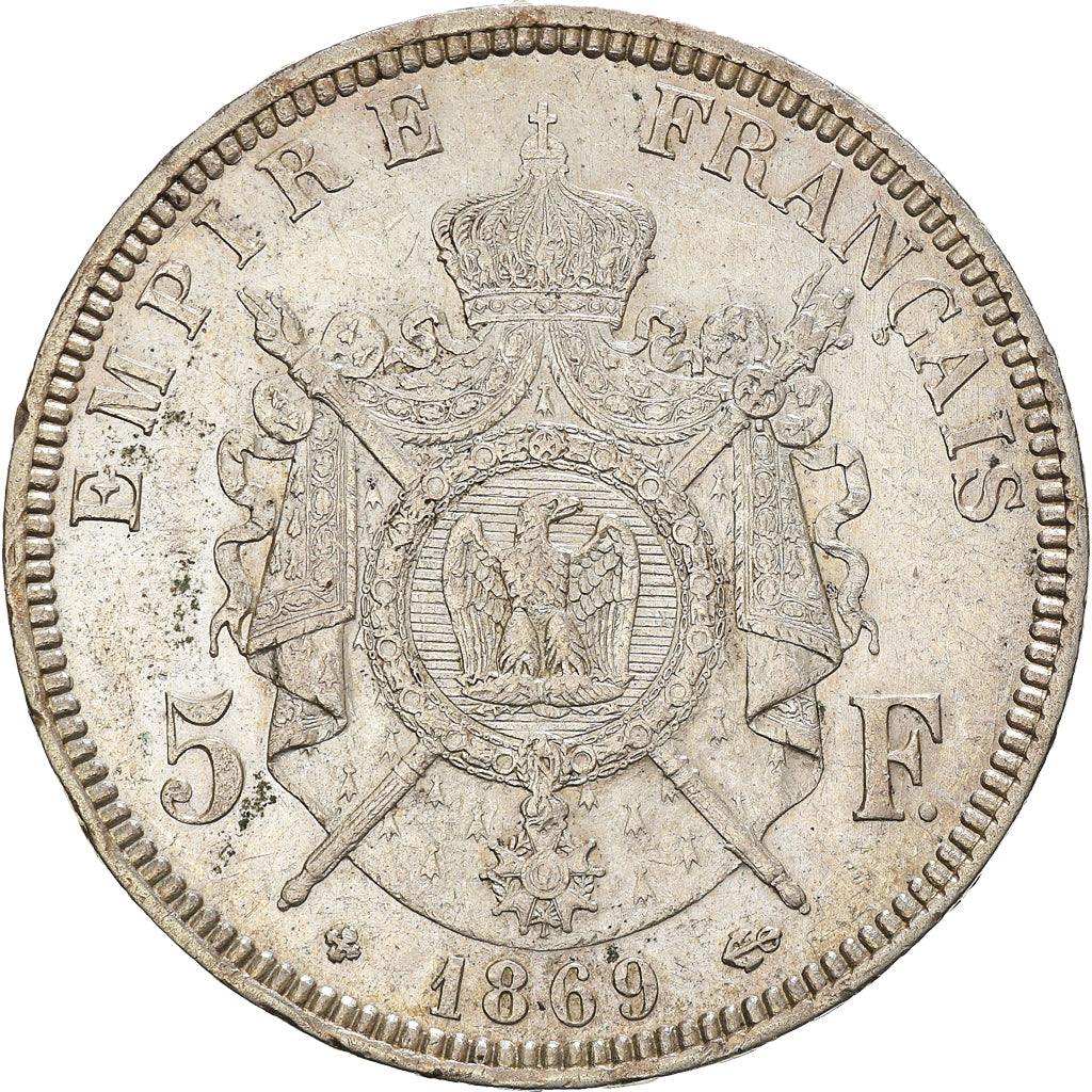Moneta, Francia, Napoleon III, 5 Francs, 1869, Strasbourg, BB, Argento