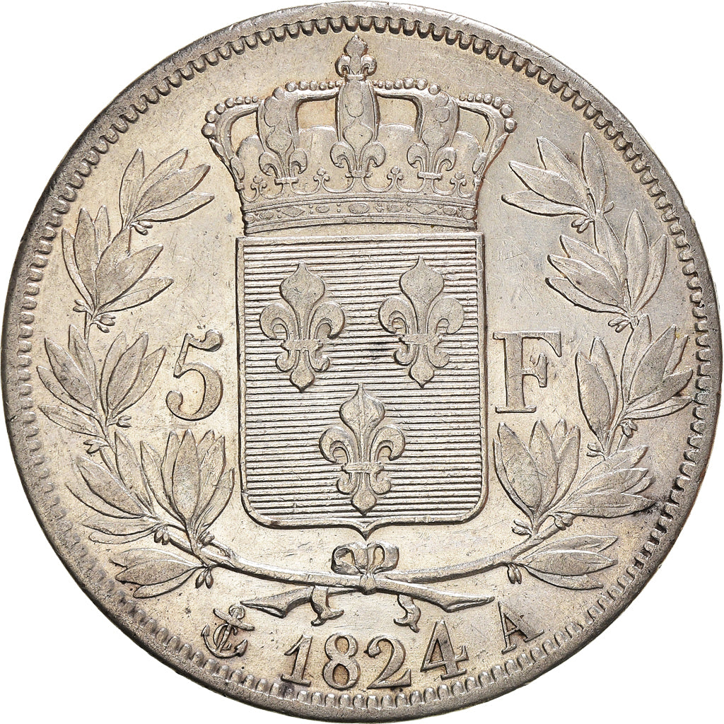 Moneta, Francja, Louis XVIII, Louis XVIII, 5 Francs, 1824, Paris, EF(40-45)