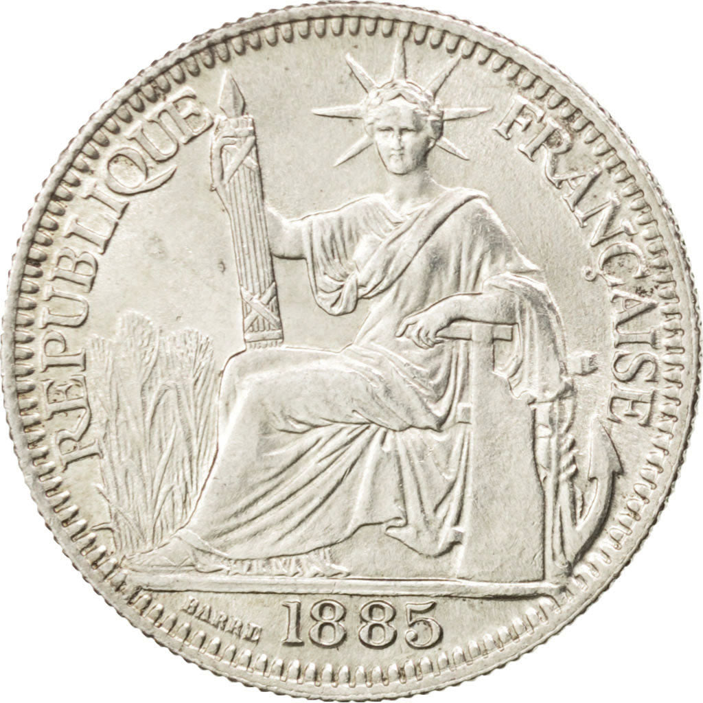 FRENCH INDO-CHINA, 10 Cents, 1885, Paris, KM #2, graded, PCGS, MS(63), Silver,..