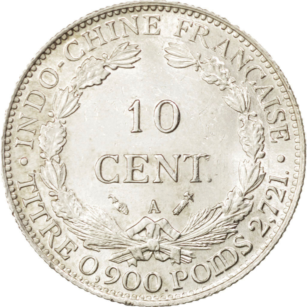 FRENCH INDO-CHINA, 10 Cents, 1885, Paris, KM #2, graded, PCGS, MS(63), Silver,..