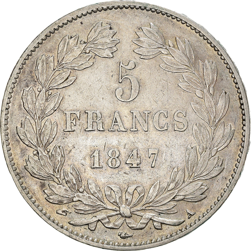 Moneta, Francia, Louis-Philippe, 5 Francs, 1847, Paris, BB, Argento, KM:749.1