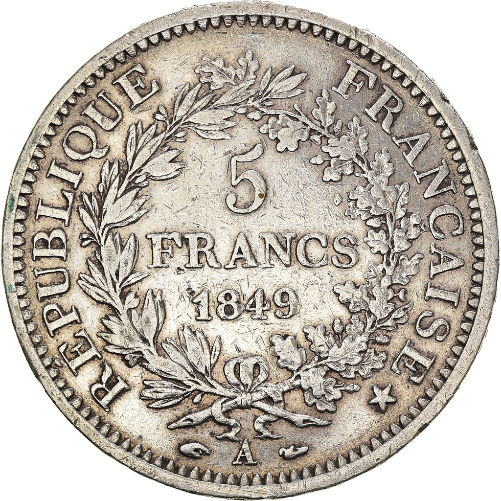 Moneta, Francia, Hercule, 5 Francs, 1849, Paris, MB, Argento, KM:756.1
