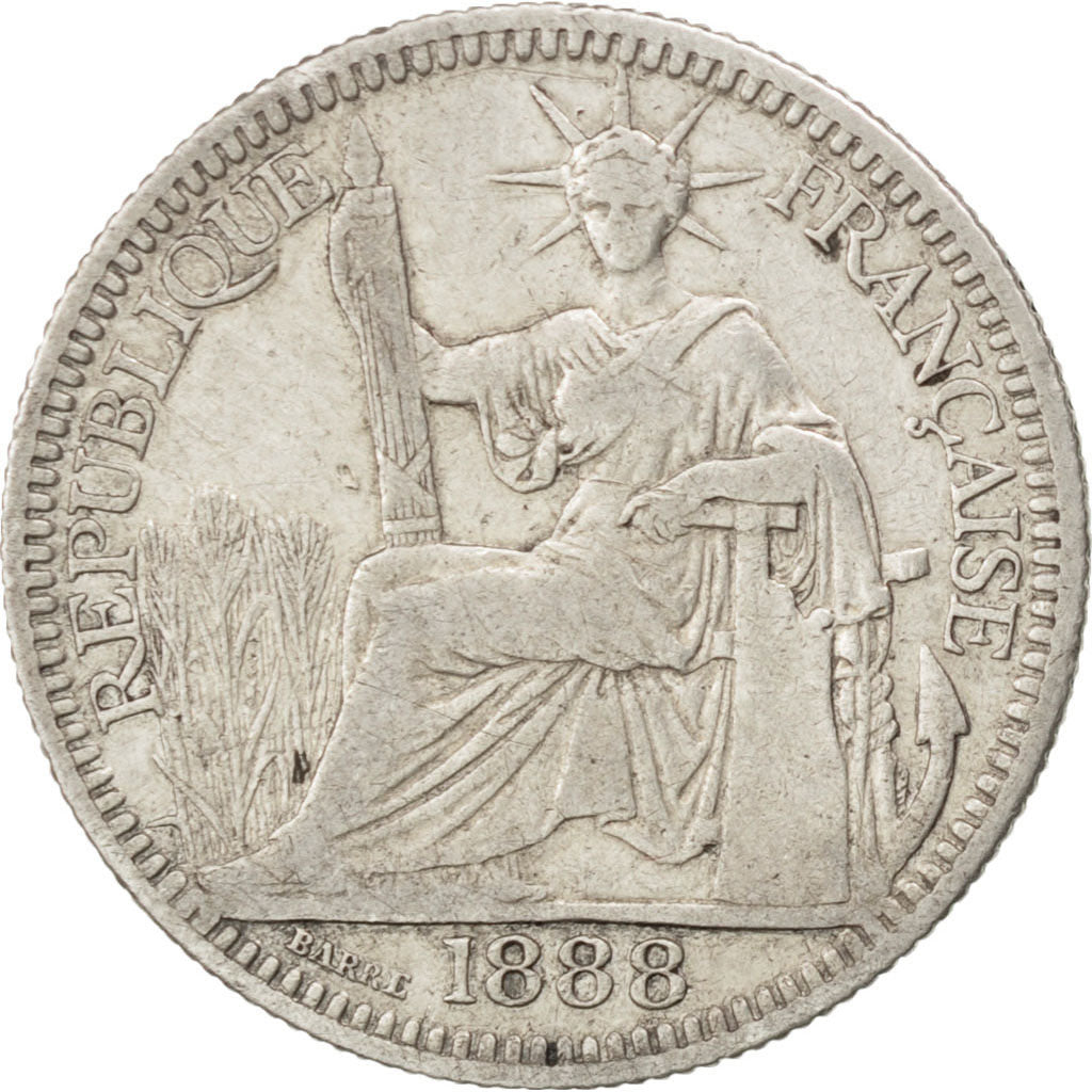 FRENCH INDO-CHINA, 10 Cents, 1888, Paris, KM #2, VF(30-35), Silver, Lecompte...