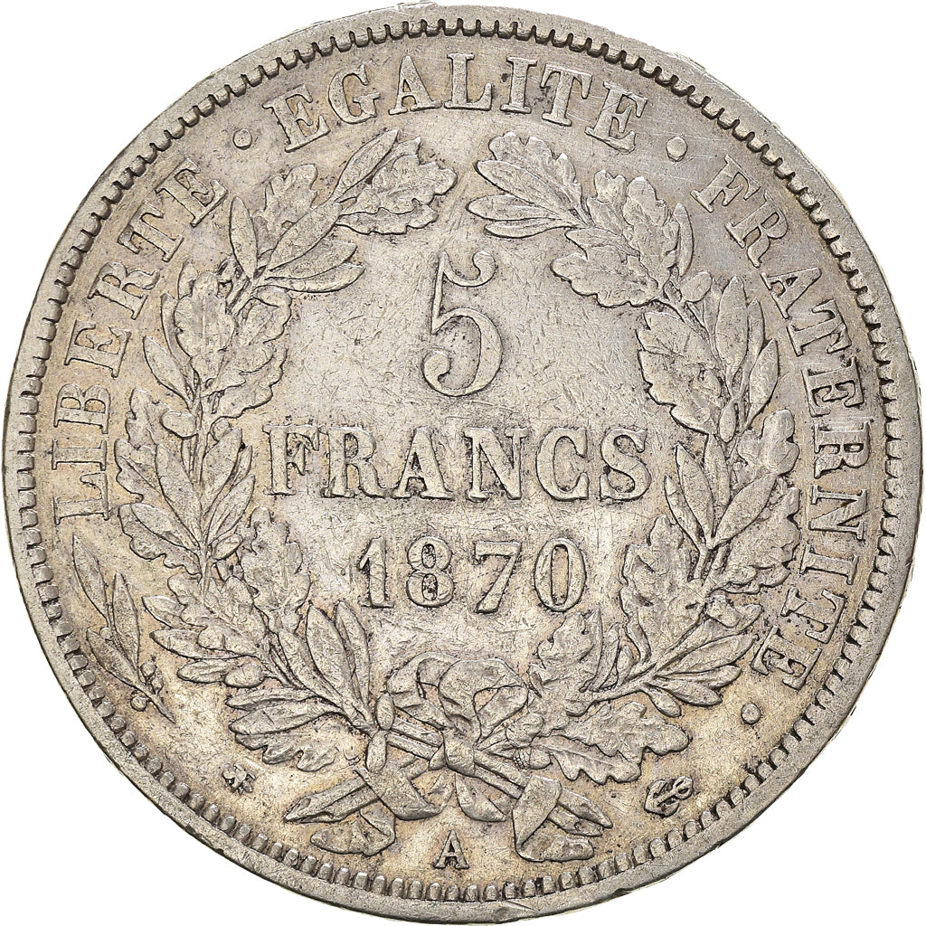 Coin, France, Cérès, 5 Francs, 1870, Paris, VF(30-35), Silver, KM:819
