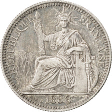 FRENCH INDO-CHINA, 10 Cents, 1888, Paris, KM #2, AU(50-53), Silver, Lecompte...