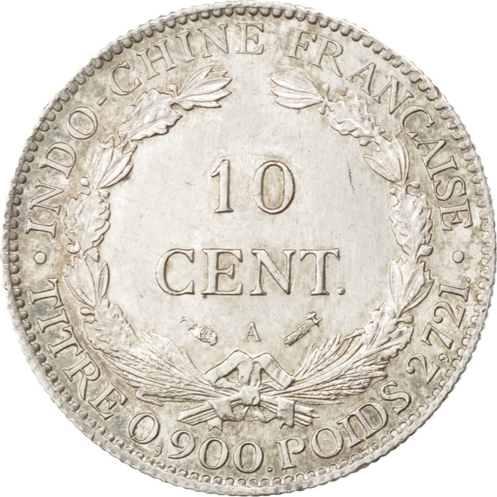 FRENCH INDO-CHINA, 10 Cents, 1888, Paris, KM #2, AU(50-53), Silver, Lecompte...