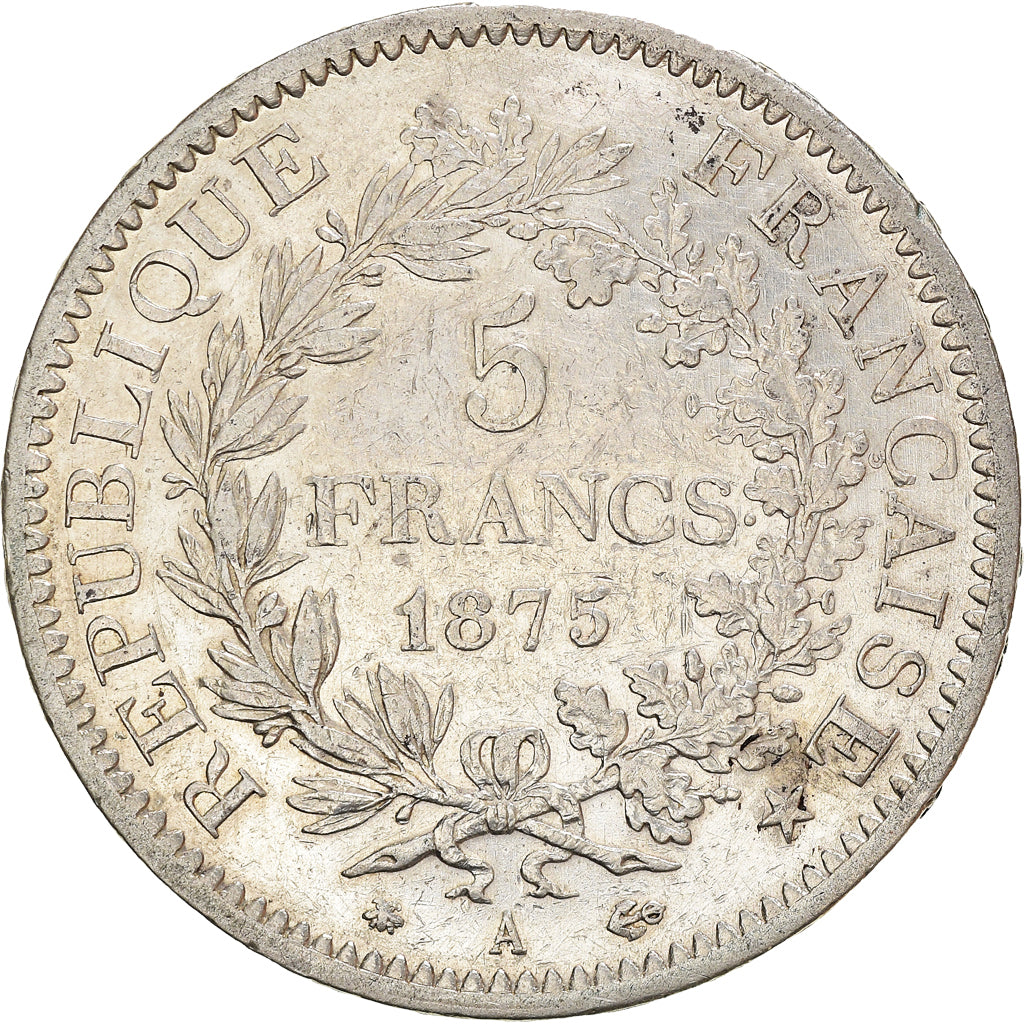 Moneda, Francia, Hercule, 5 Francs, 1875, Paris, BC+, Plata, KM:820.1