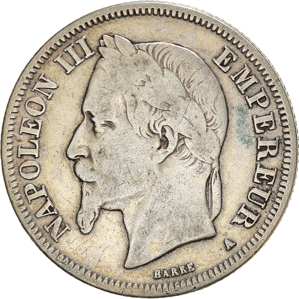 Moneda, Francia, Napoleon III, Napoléon III, 2 Francs, 1868, Paris, BC+, Plata