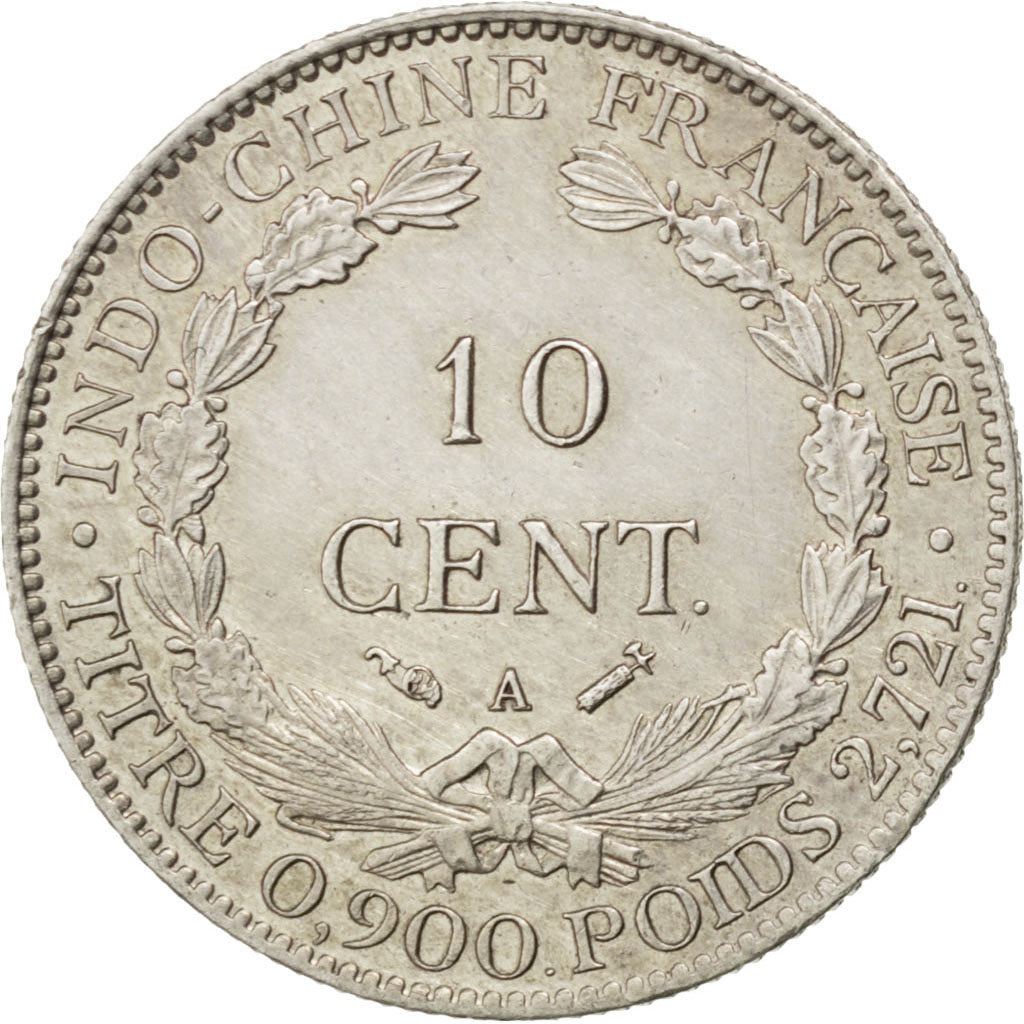 FRENCH INDO-CHINA, 10 Cents, 1893, Paris, KM #2, AU(50-53), Silver, Lecompte...