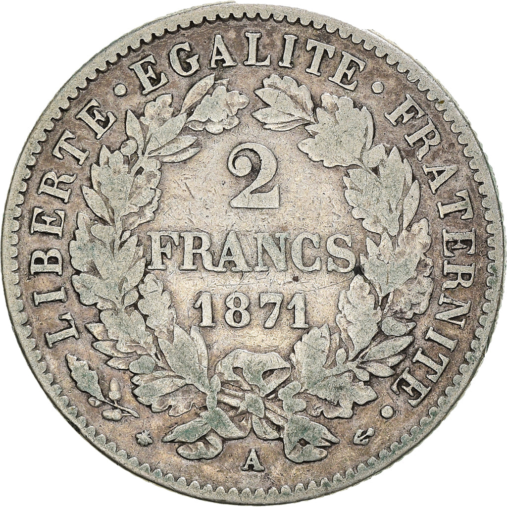 Münze, Frankreich, Cérès, 2 Francs, 1871, Paris, S, Silber, KM:817.1